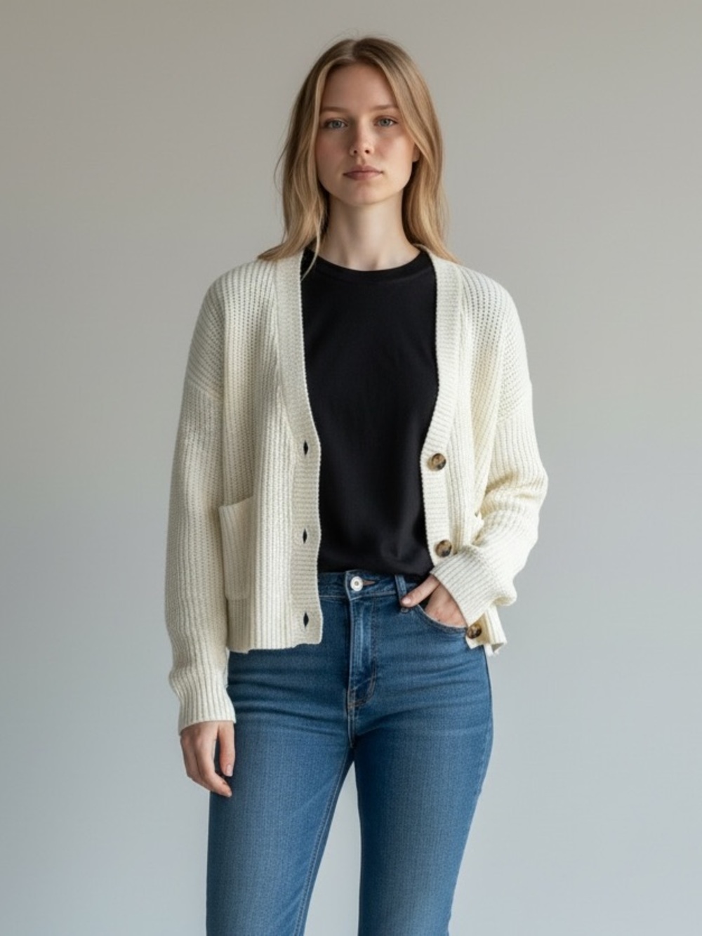 2/$30 Blue Rain by Francesca’s Cream Cropped Cardigan Sweater